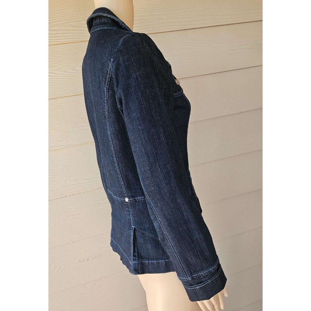 Blue Sista by DiDi Dark Blue Denim Jacket Blazer w/Side Pockets Sz M Slim Fit - Picture 2 of 12